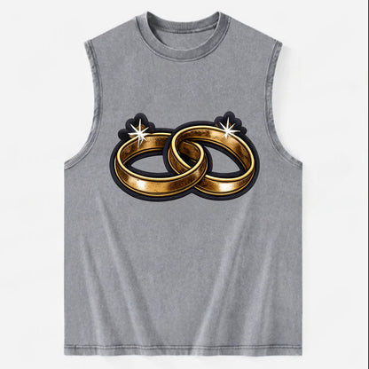 WEDDING RINGS - interlocked bands in gold , marriage - Vintage Washed Tank - Grey