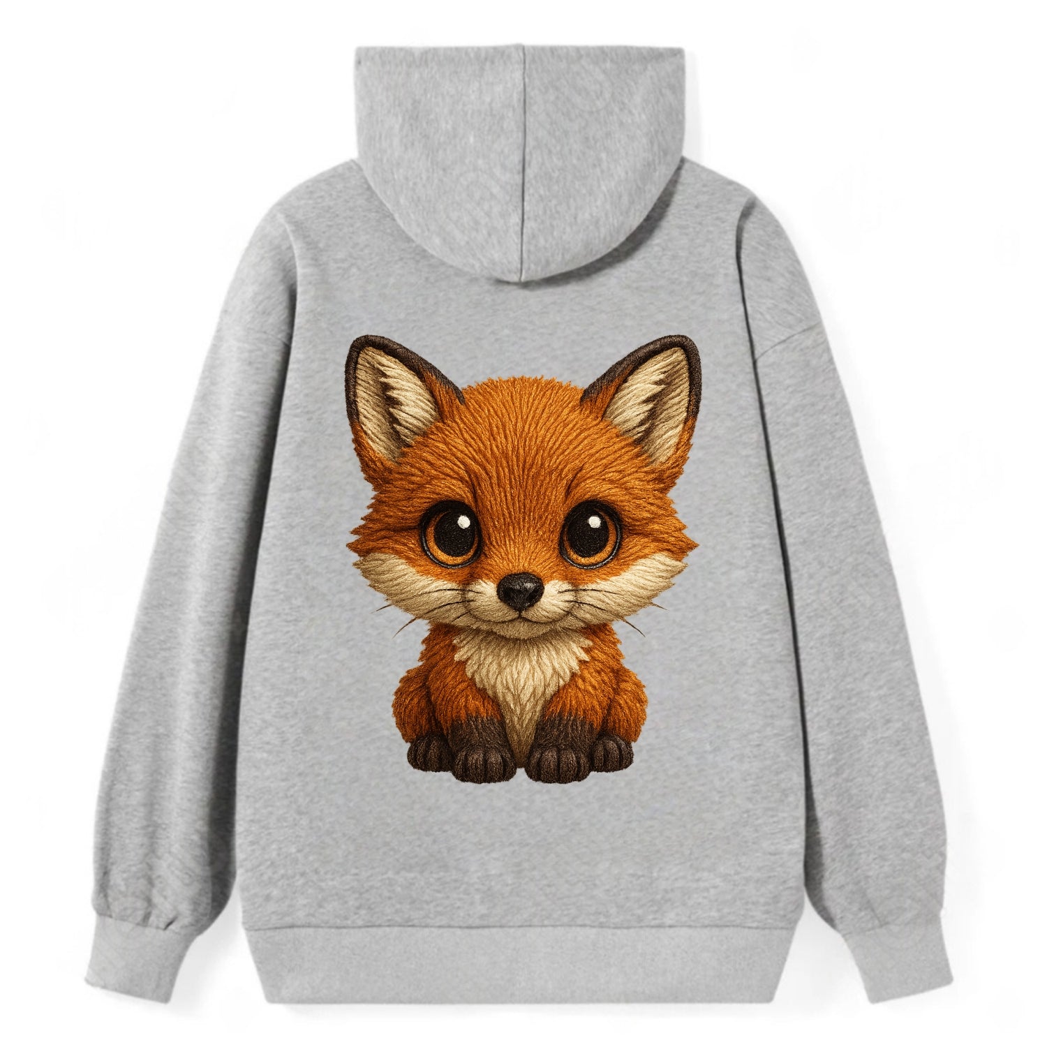 Baby Red Fox - russet fur, white chest, big amber eyes, perky ears, - Classic Pullover Hoodie - Grey