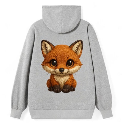 Baby Red Fox - russet fur, white chest, big amber eyes, perky ears, - Classic Pullover Hoodie - Grey