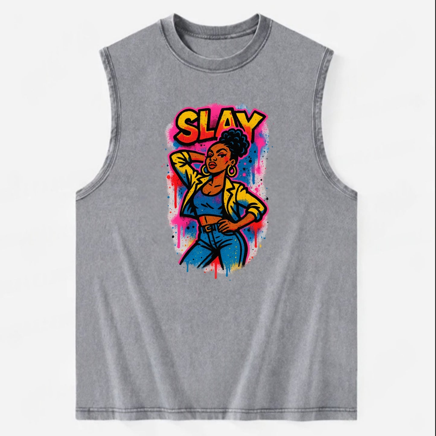 Empowered figure striking confident pose - "slay" culture, fierce and - Vintage Washed Tank - Grey