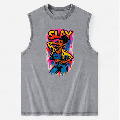 Empowered figure striking confident pose - "slay" culture, fierce and - Vintage Washed Tank - Grey