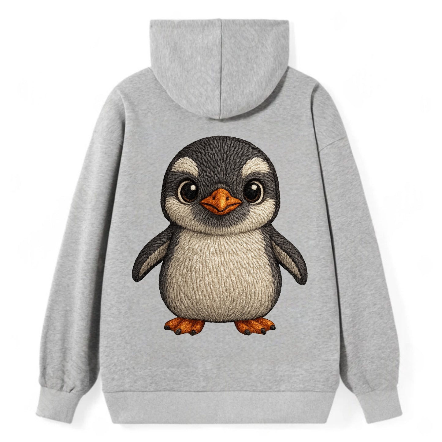 Baby Gentoo Penguin - orange beak, white cap, bright eyes, front-facing, - Classic Pullover Hoodie - Grey