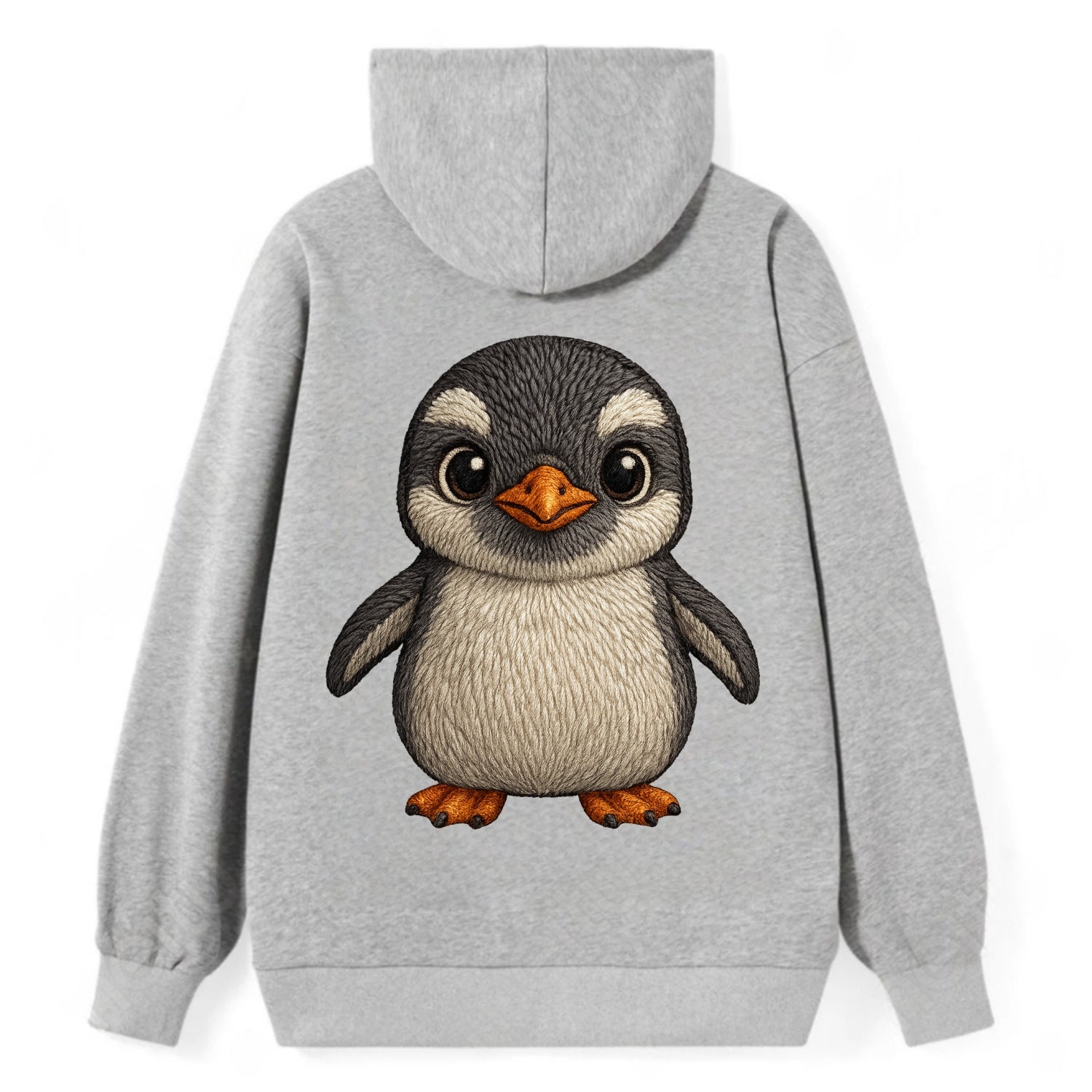 Baby Gentoo Penguin - orange beak, white cap, bright eyes, front-facing, - Classic Pullover Hoodie - Grey