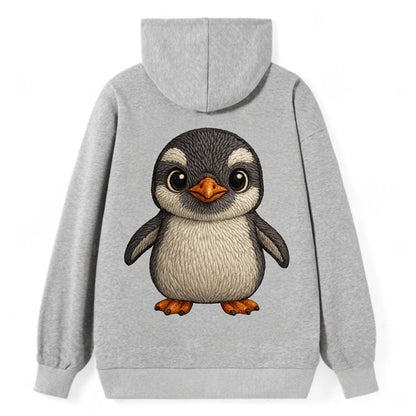 Baby Gentoo Penguin - orange beak, white cap, bright eyes, front-facing, - Classic Pullover Hoodie - Grey