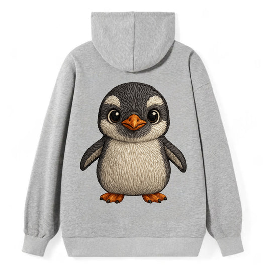 Baby Gentoo Penguin - orange beak, white cap, bright eyes, front-facing, - Classic Pullover Hoodie - Grey