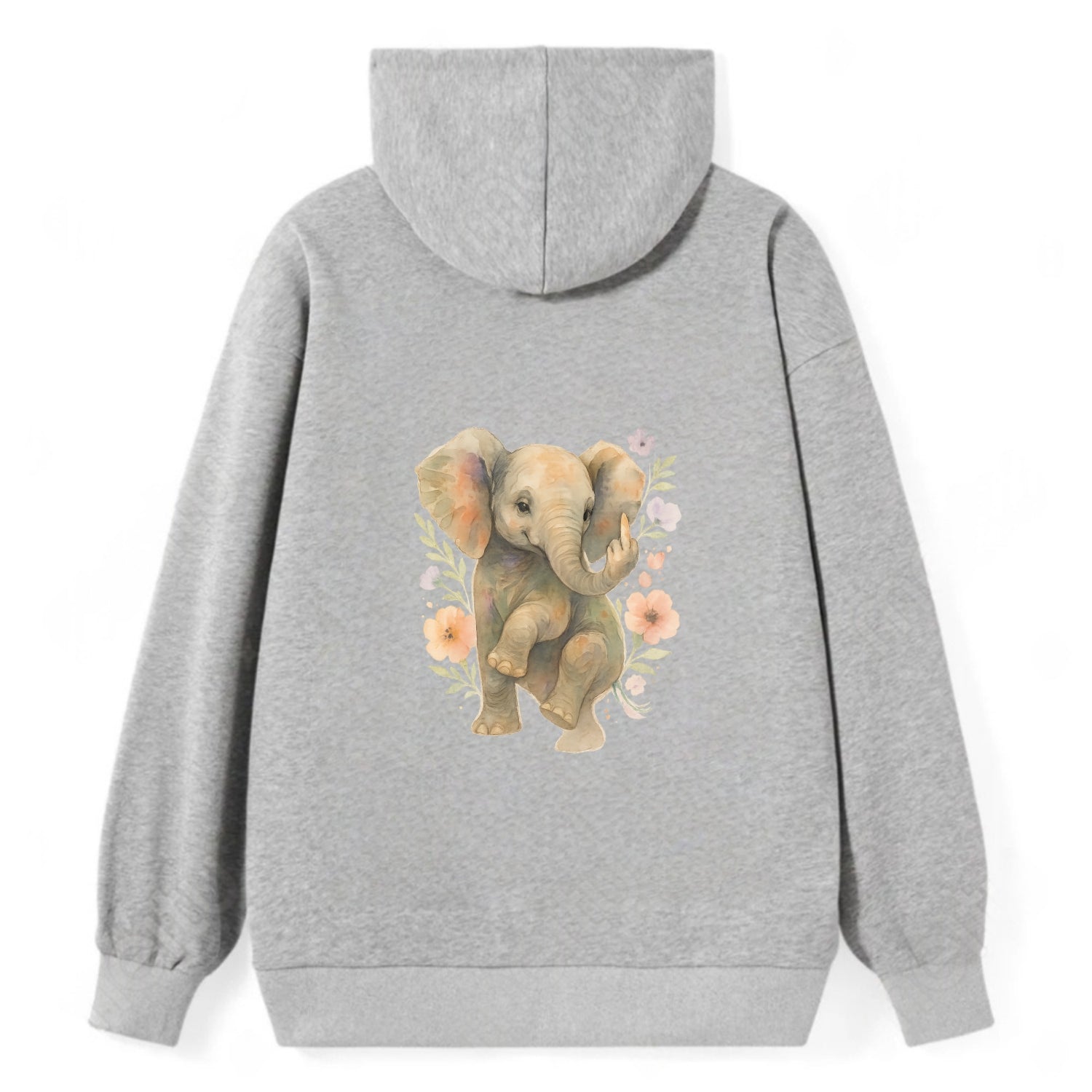 baby elephant with trunk up, one foot raised with middle toe extended - Classic Pullover Hoodie - Grey