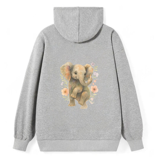 baby elephant with trunk up, one foot raised with middle toe extended - Classic Pullover Hoodie - Grey