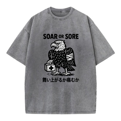 Soar or Sore - Eagle with bandaged wing Vintage T-shirt - Grey