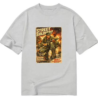 COMBAT READY | Military boots on wet pavement | Street soldier | Urban patrol | - Classic T-shirt - Grey
