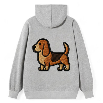 Basset Hound - Trendy low-rider design with prominent black outline - Classic Pullover Hoodie - Grey