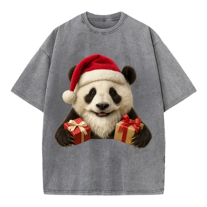 Santa Panda  - Vintage T-shirt - Grey