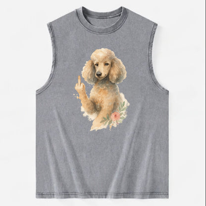 Standard Poodle with curly styled coat, intelligent face, fancy paw giving - Vintage Washed Tank - Grey