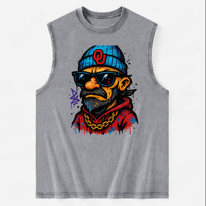 Norman Sooner wearing Oklahoma beanie with OU patch - Vintage Washed Tank - Grey