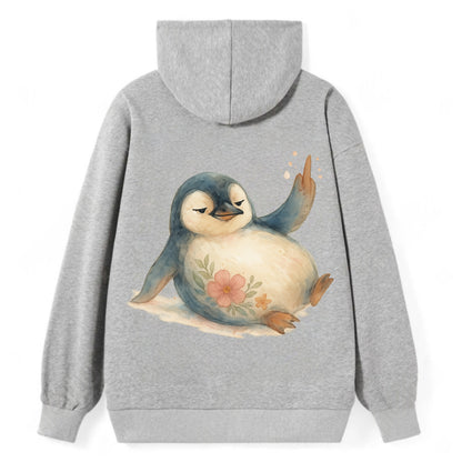 chubby penguin sliding on belly, one flipper up giving attitude - Classic Pullover Hoodie - Grey
