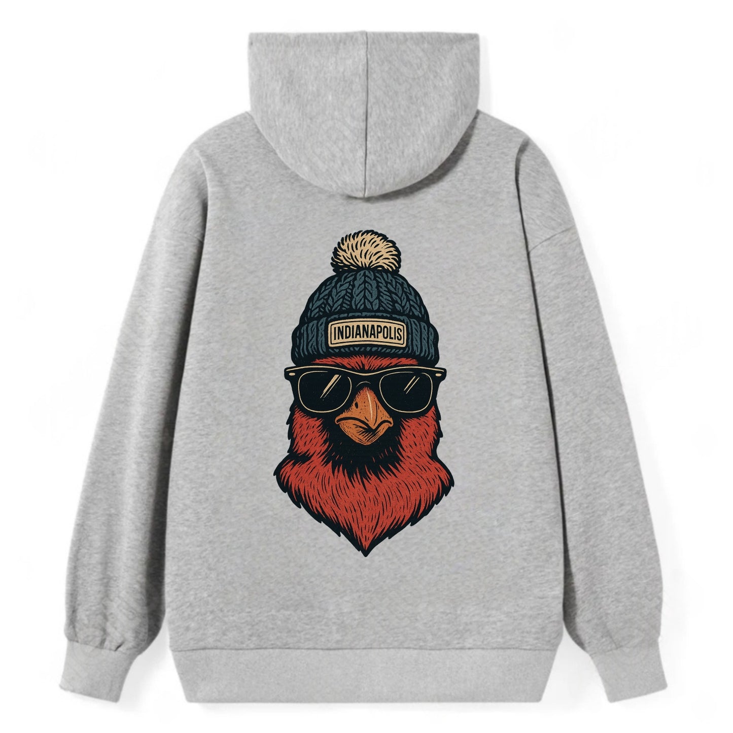 Indiana Cardinal wearing Indianapolis beanie with pom pom and wayfarer - Classic Pullover Hoodie - Grey