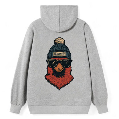 Indiana Cardinal wearing Indianapolis beanie with pom pom and wayfarer - Classic Pullover Hoodie - Grey