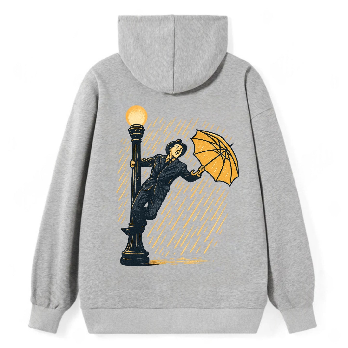 joyful dancing on lamppost in heavy rain with big smile - Classic Pullover Hoodie - Grey