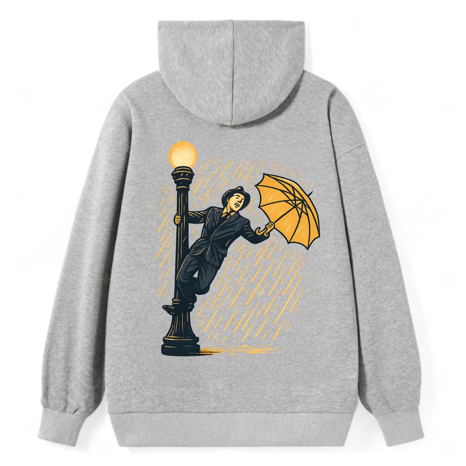 joyful dancing on lamppost in heavy rain with big smile - Classic Pullover Hoodie - Grey