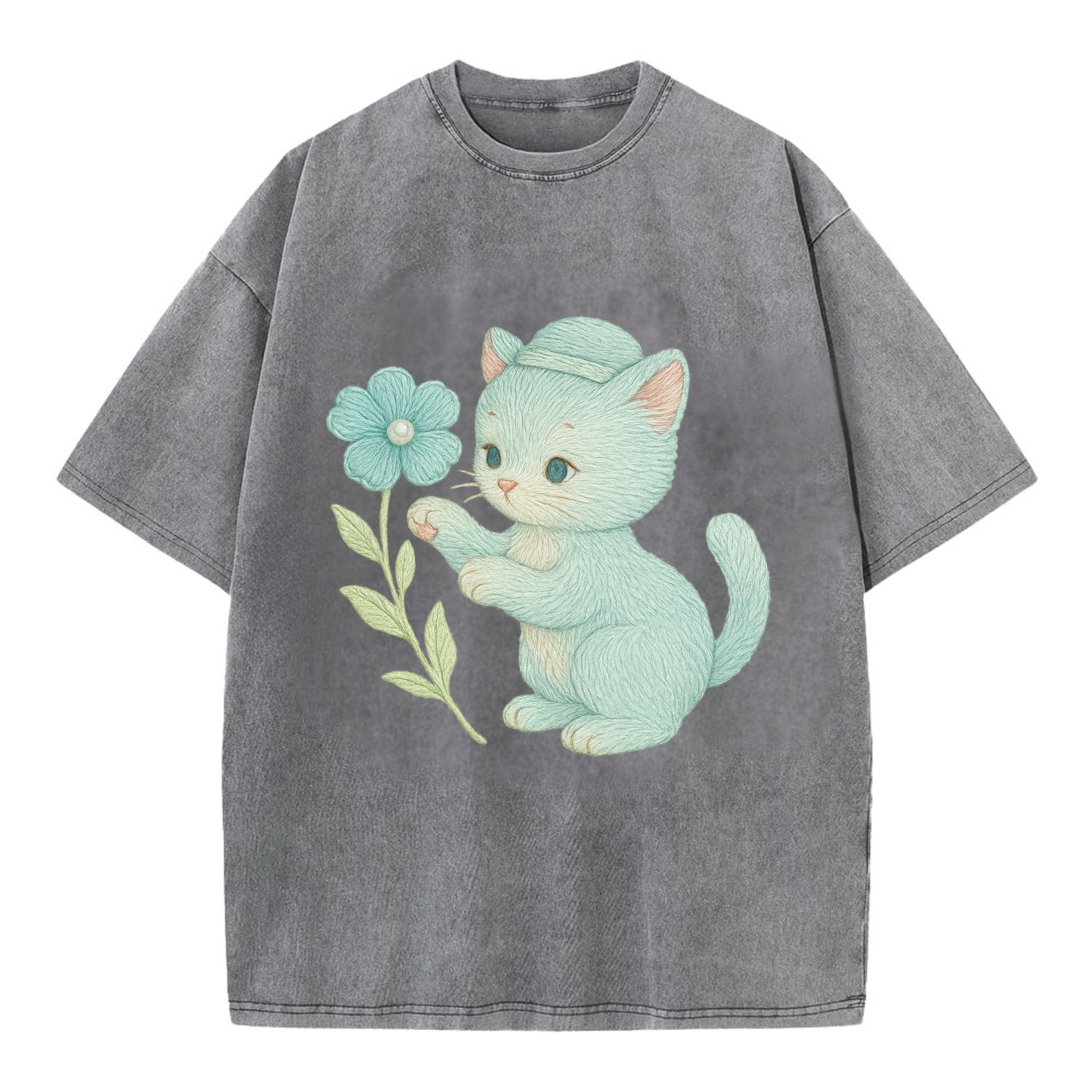 Aqua Kitten - Vintage T-shirt - Grey