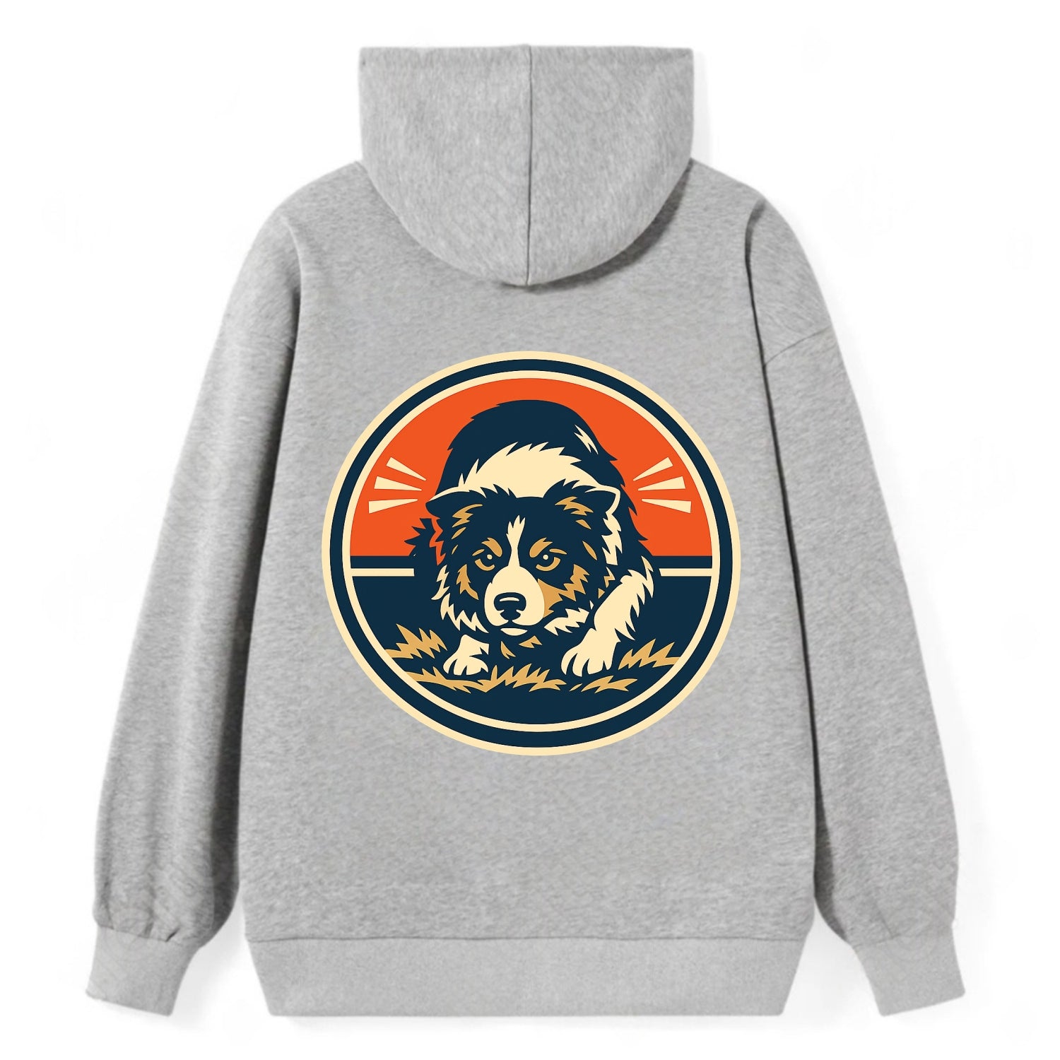 Focused Border Collie Emblem - Classic Pullover Hoodie - Grey