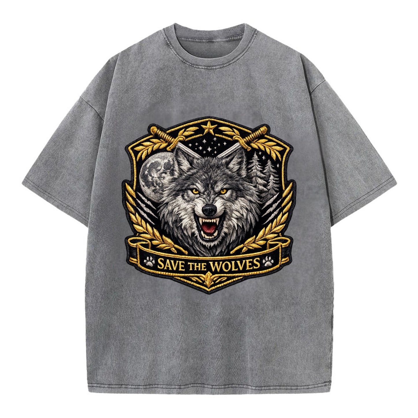 SAVE THE WOLVES - wolf moon in gray , predator protection - Vintage T-shirt - Grey