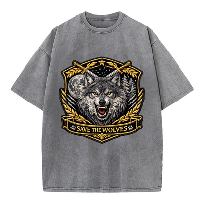 SAVE THE WOLVES - wolf moon in gray , predator protection - Vintage T-shirt - Grey