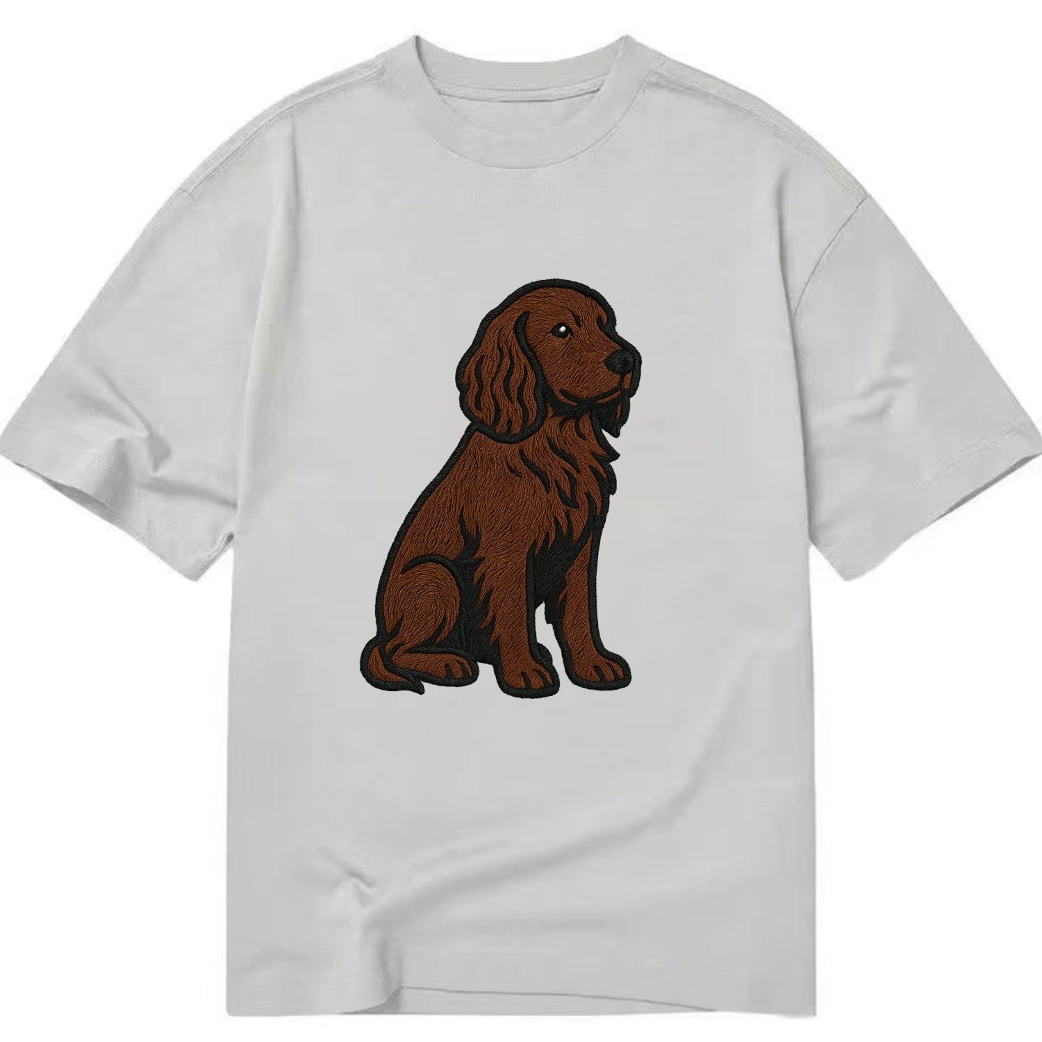 Field Spaniel - Liver colored embroidered sitting design - Classic T-shirt - Grey