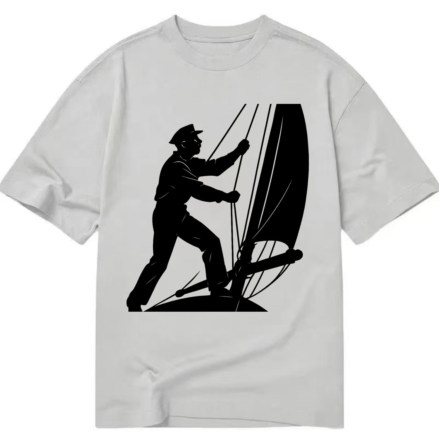 Sailor adjusting the boom on a sailboat - Classic T-shirt - Grey
