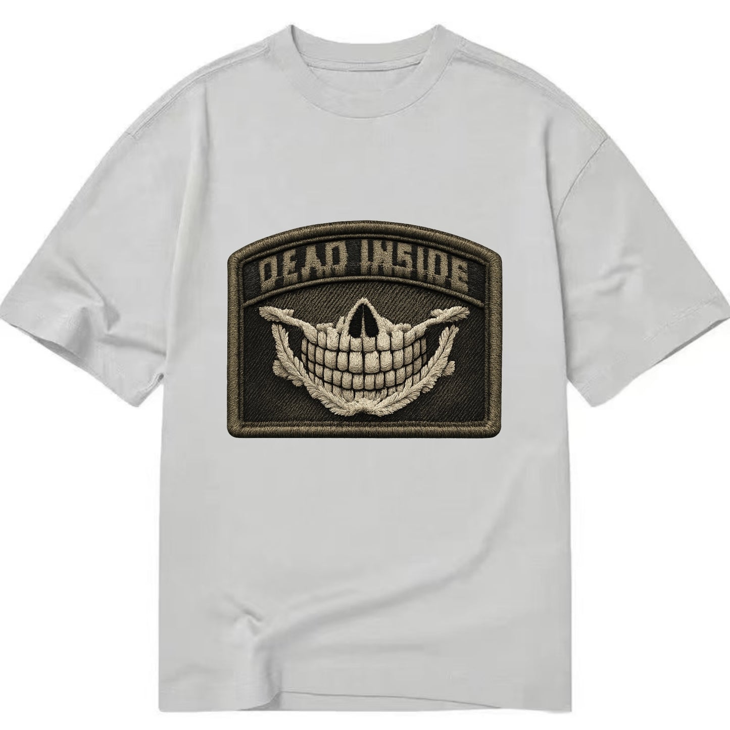 DEAD INSIDE SMILE - skeleton smile in white , dark humor - Classic T-shirt - Grey