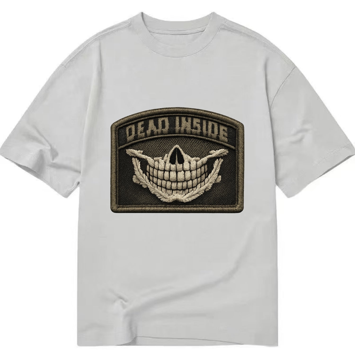 DEAD INSIDE SMILE - skeleton smile in white , dark humor - Classic T-shirt - Grey