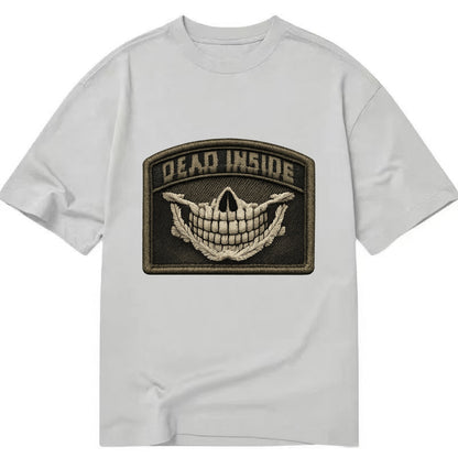 DEAD INSIDE SMILE - skeleton smile in white , dark humor - Classic T-shirt - Grey