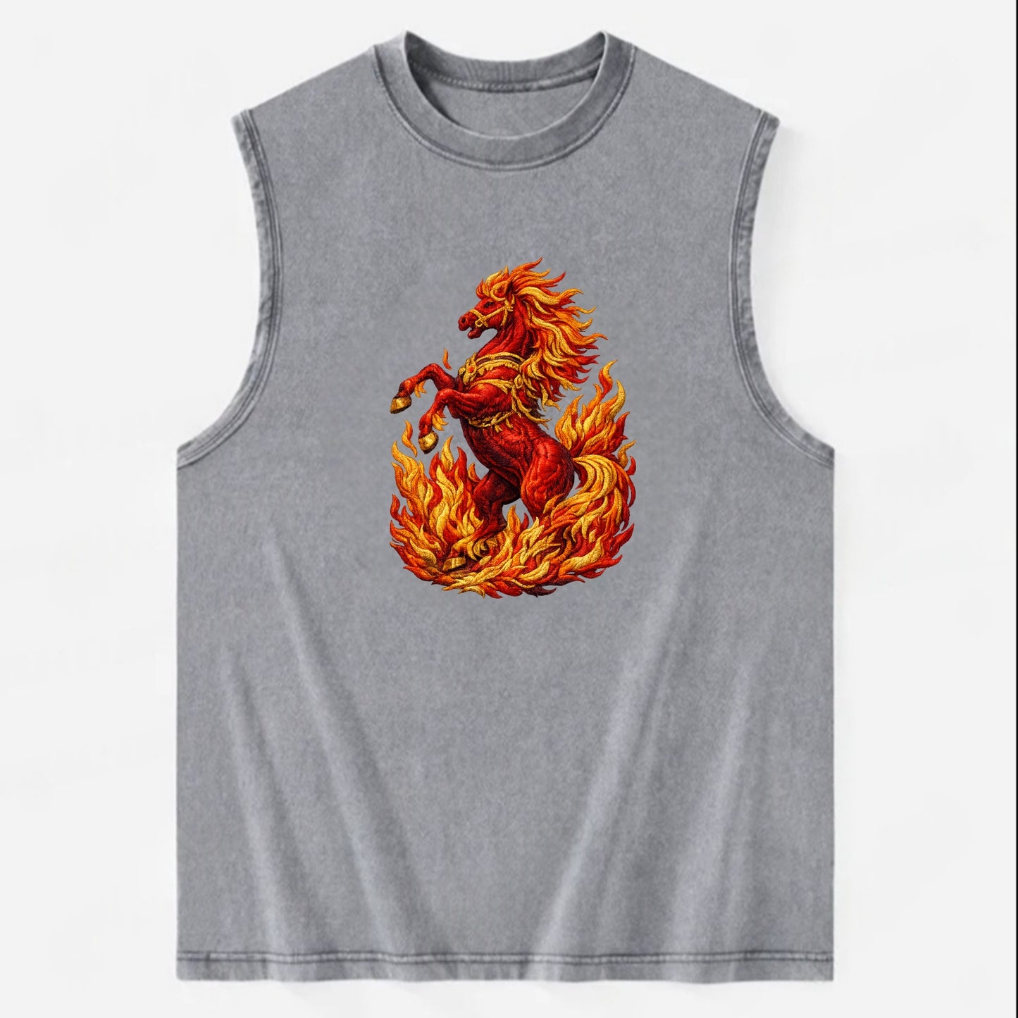 VICTORY BLAZE | Triumphant rearing horse in flames | Achievement celebration - Vintage Washed Tank - Grey