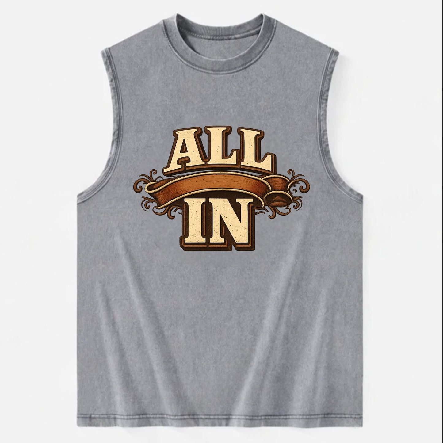 Bold typography design - "ALL IN" - complete commitment, no holding back - Vintage Washed Tank - Grey