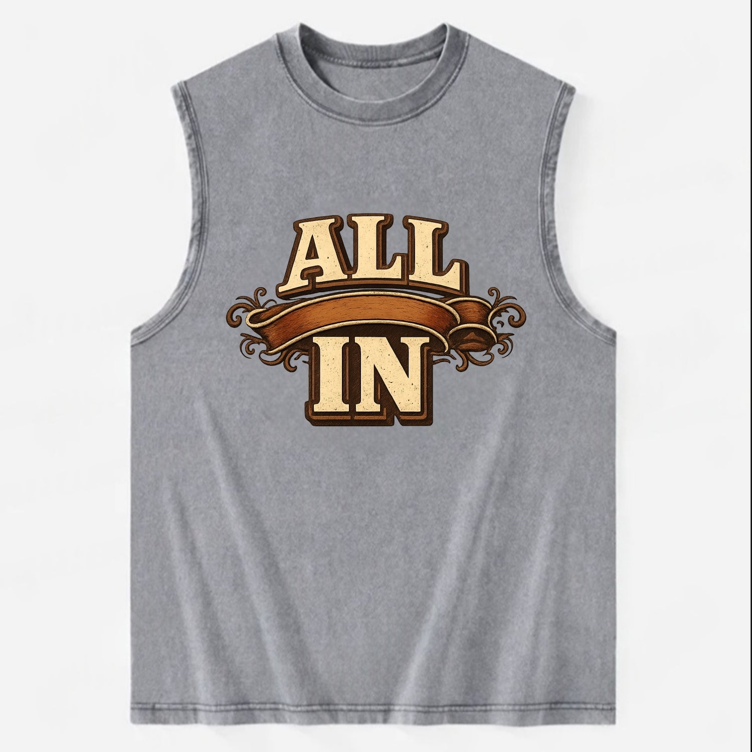 Bold typography design - "ALL IN" - complete commitment, no holding back - Vintage Washed Tank - Grey