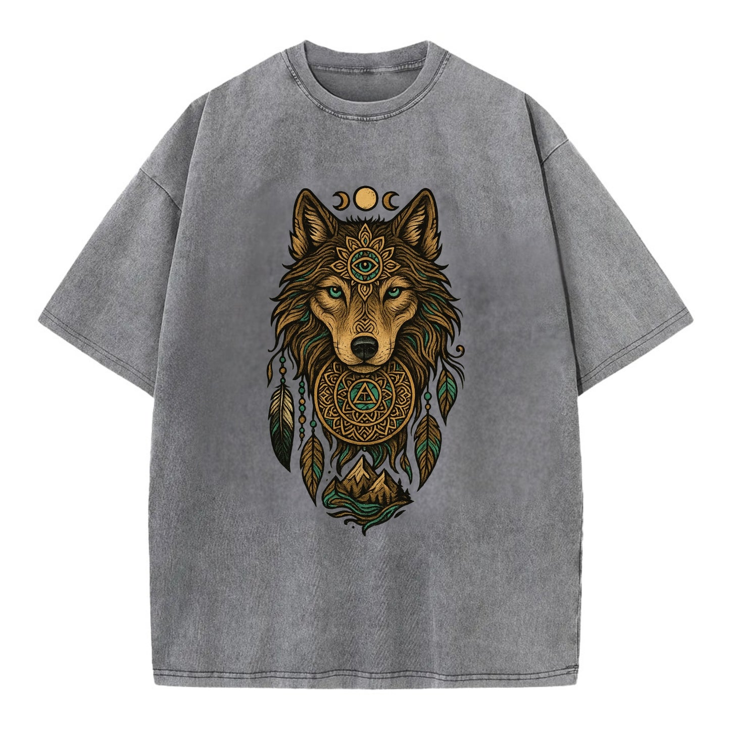 Tattoo Wolf Flash  - Vintage T-shirt - Grey