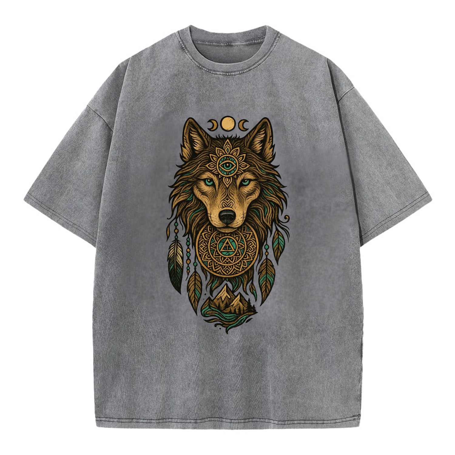 Tattoo Wolf Flash  - Vintage T-shirt - Grey