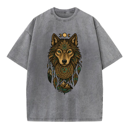 Tattoo Wolf Flash  - Vintage T-shirt - Grey