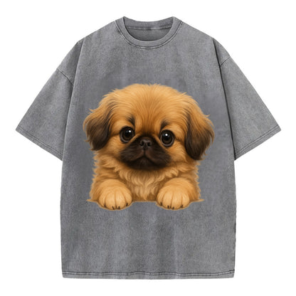 Pekingese  - Vintage T-shirt - Grey