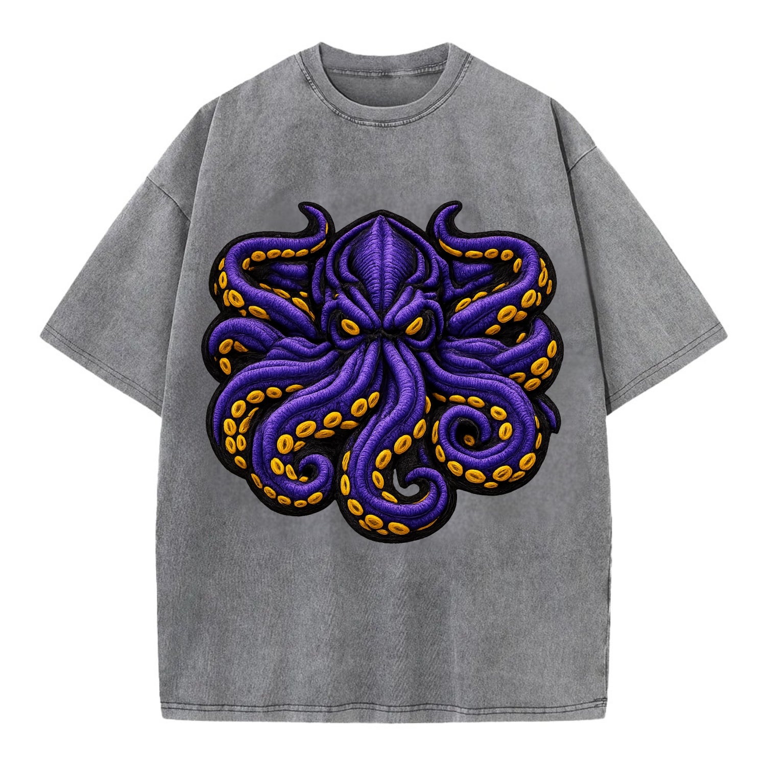 KRAKEN TENTACLES - sea monster in purple and black , deep sea - Vintage T-shirt - Grey