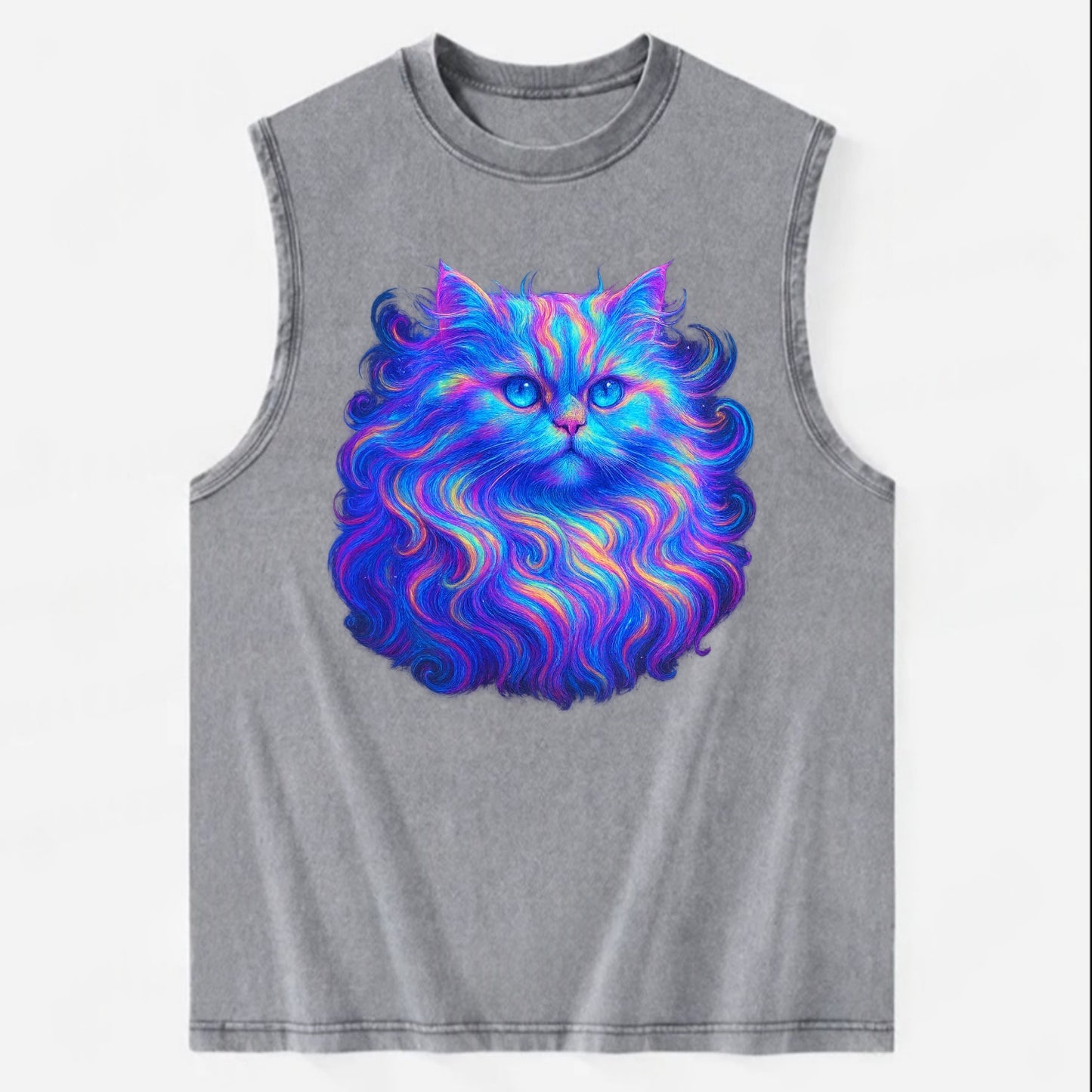 Luxurious Persian cat with flowing fur that refracts into rainbow prisms, - Vintage Washed Tank - Grey