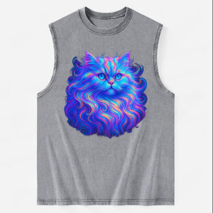 Luxurious Persian cat with flowing fur that refracts into rainbow prisms, - Vintage Washed Tank - Grey