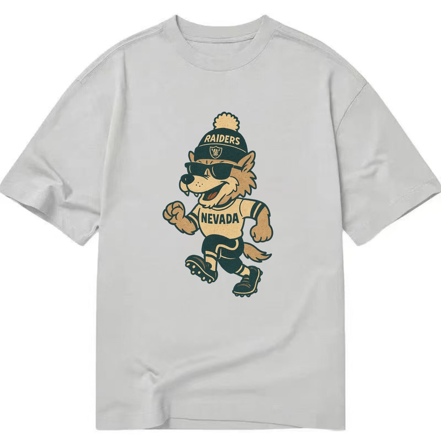Nevada Wolf wearing Raiders beanie with outlaw patch and wayfarer sunglasses - Classic T-shirt - Grey
