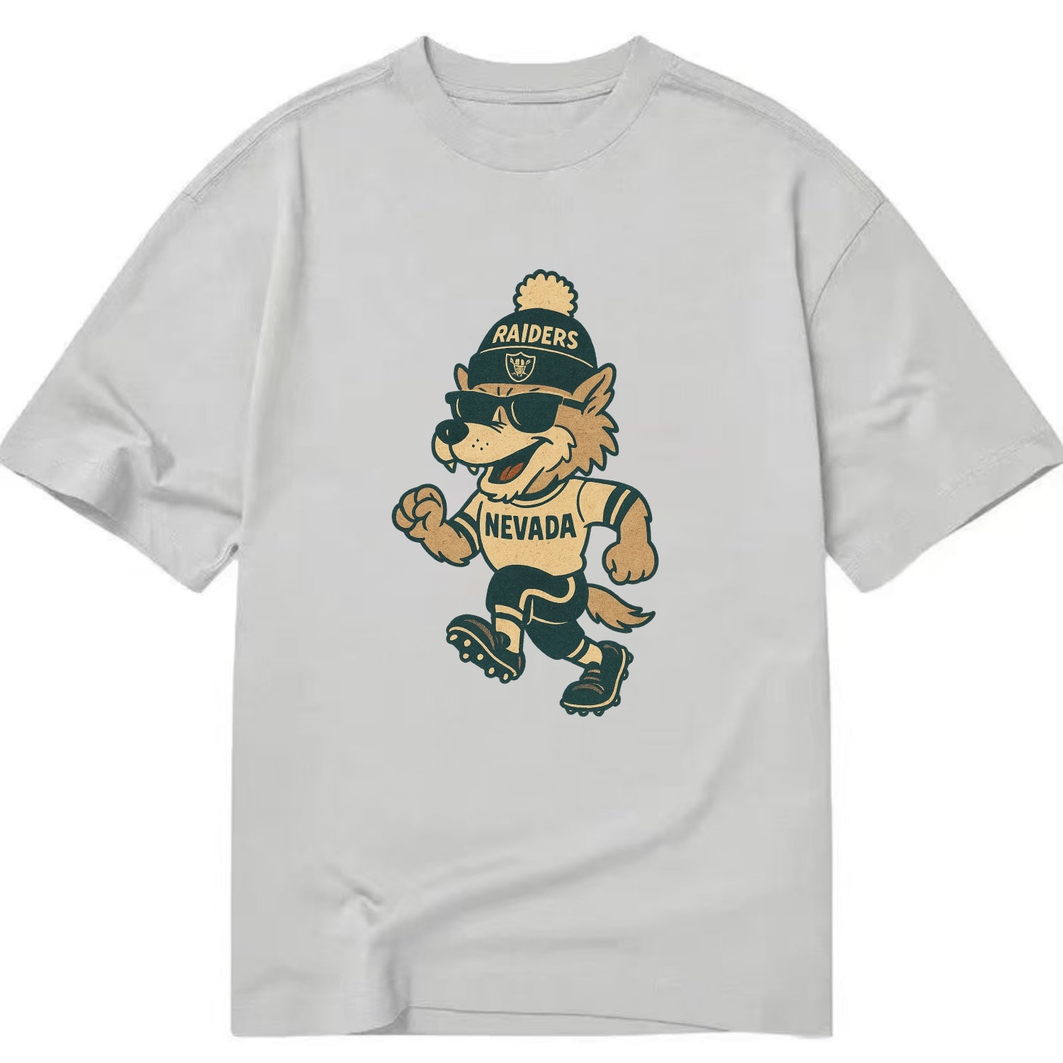 Nevada Wolf wearing Raiders beanie with outlaw patch and wayfarer sunglasses - Classic T-shirt - Grey