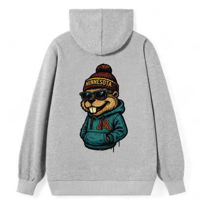 Minneapolis Gopher wearing Minnesota beanie with M patch - Classic Pullover Hoodie - Grey