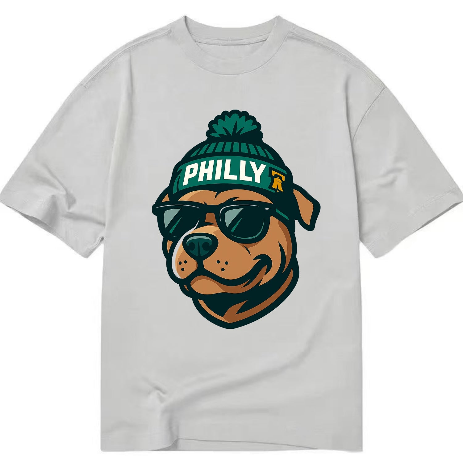 Philly Pitbull wearing Eagles beanie with Liberty Bell patch and wayfarer - Classic T-shirt - Grey