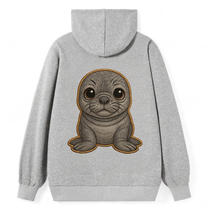 Baby Elephant Seal - gray wrinkly, tiny trunk nose, big dark eyes, - Classic Pullover Hoodie - Grey