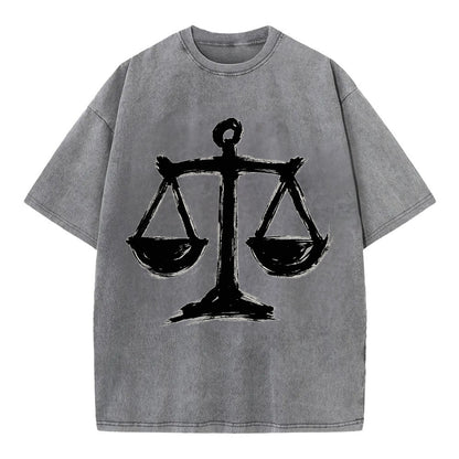 Scales of justice - equality and fairness bold ink style - Vintage T-shirt - Grey