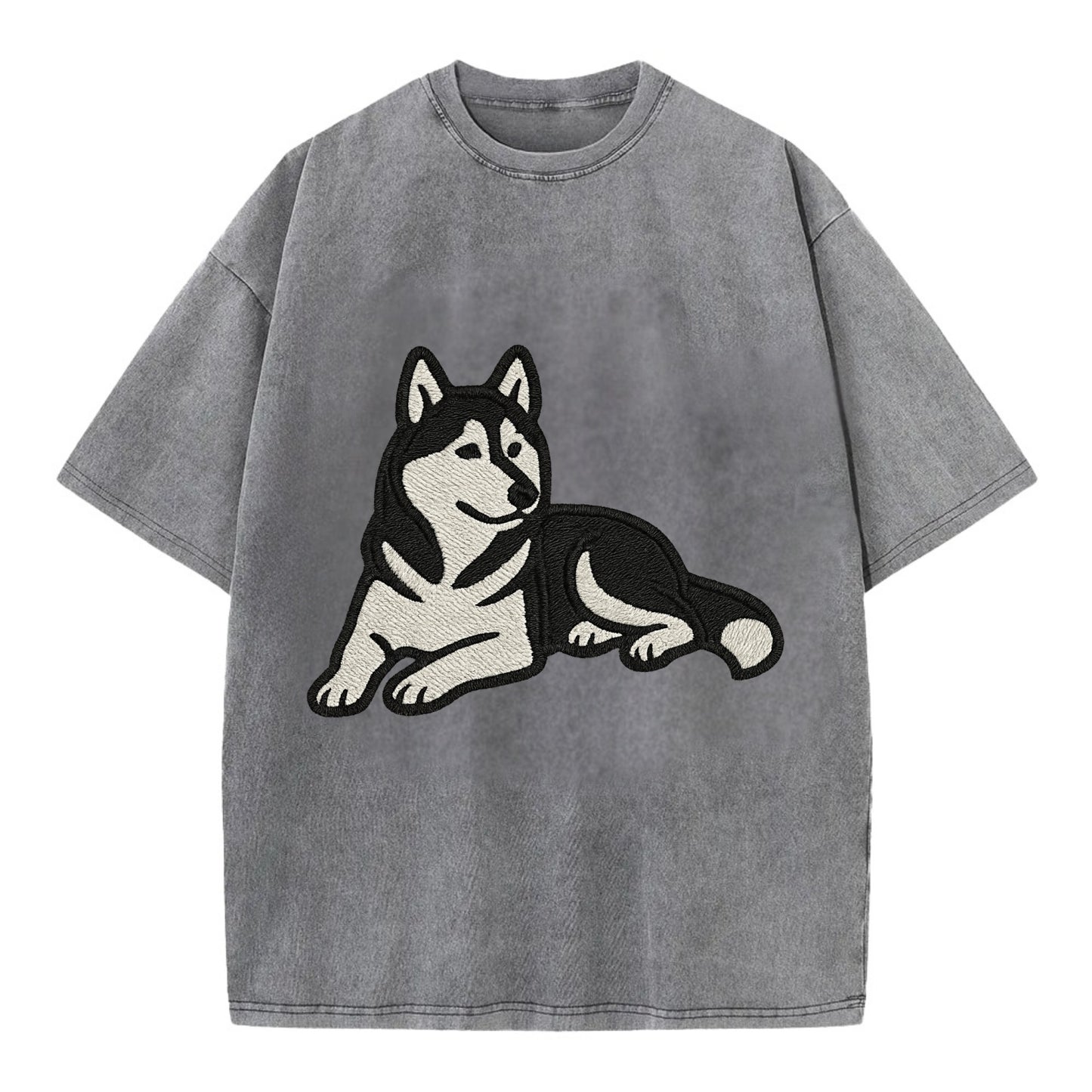 Siberian Husky - Black and white relaxed Vintage T-shirt - Grey