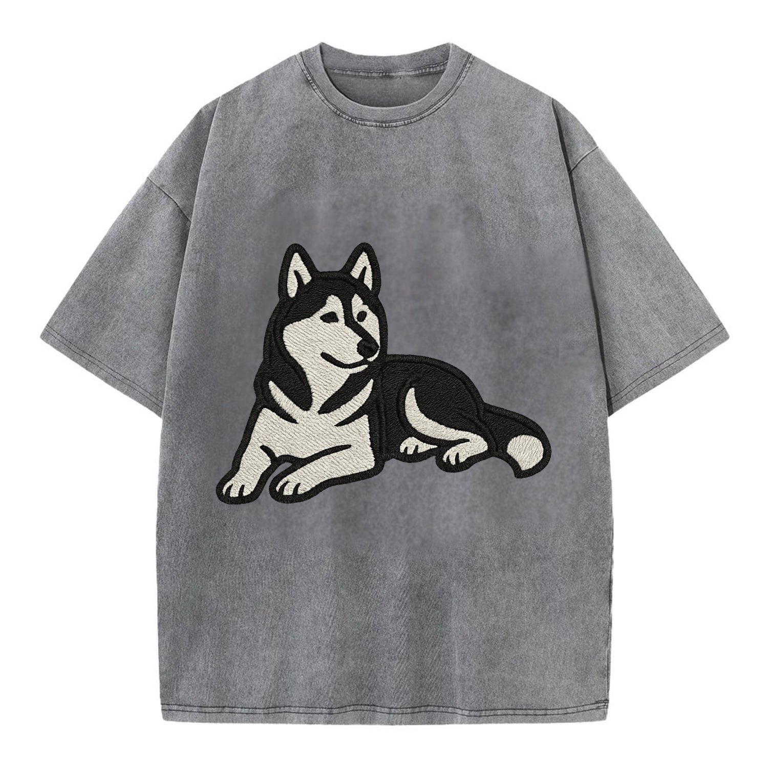 Siberian Husky - Black and white relaxed Vintage T-shirt - Grey