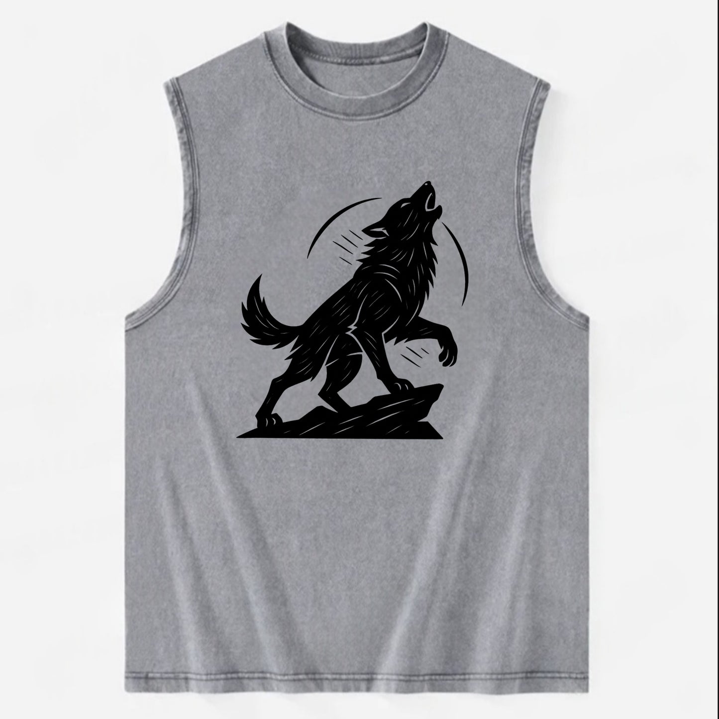 Wolf howling at full moon - Vintage Washed Tank - Grey